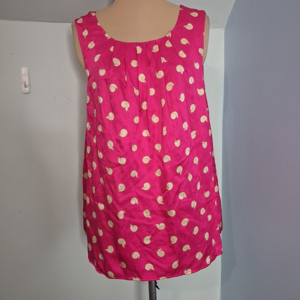 Anthropologie Postmark Pink Snail Print Silk Top Victorious Sleeveless sz 10 ASO